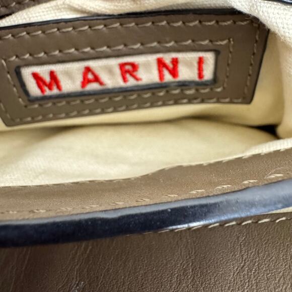 Marni Sculpture Leather Flap Olive Taupe Shoulder Bag - Picture 13 of 16